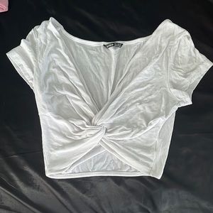 white crop top v-neck shirt.